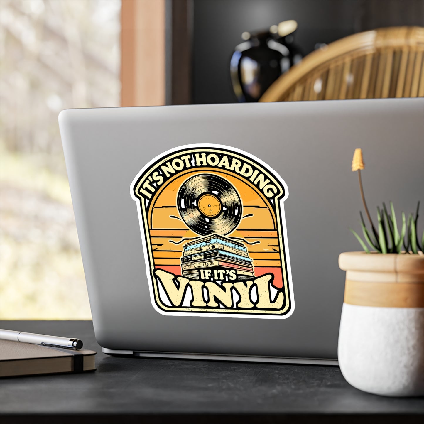It's Not Hoarding If It's Vinyl – Vinyl Record Sticker for Laptop or Water Bottle | Turntable Decal, Music Lover Gift