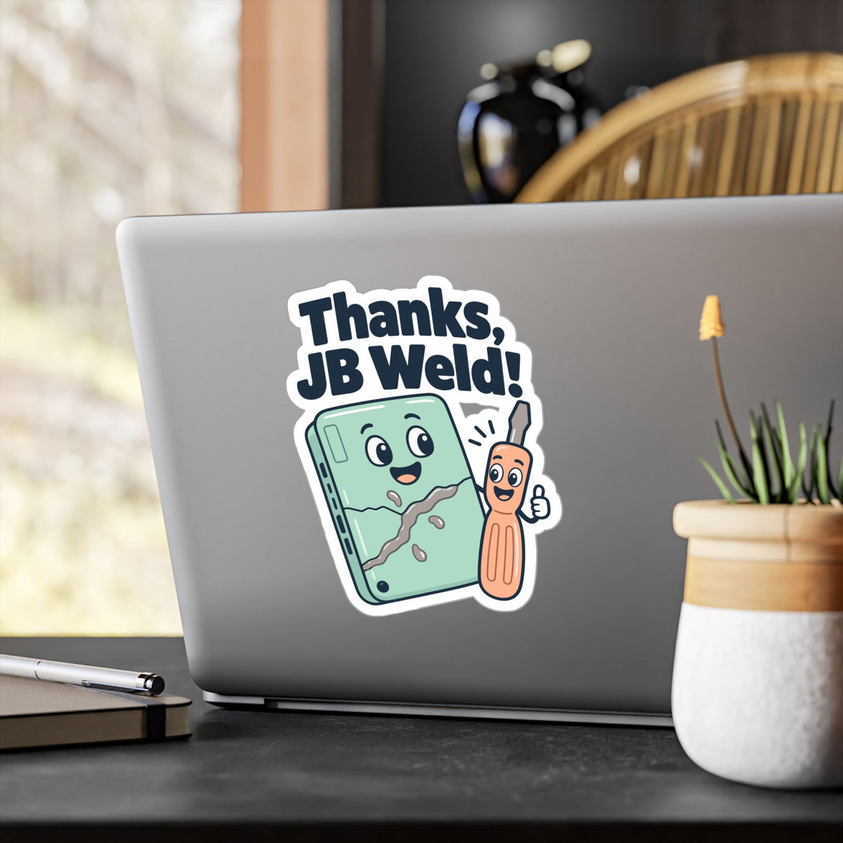 Upcycling Sticker - Thanks Jb Weld Design, Recycling Art Decals for Laptop and Water Bottle, Celebrating Sustainability