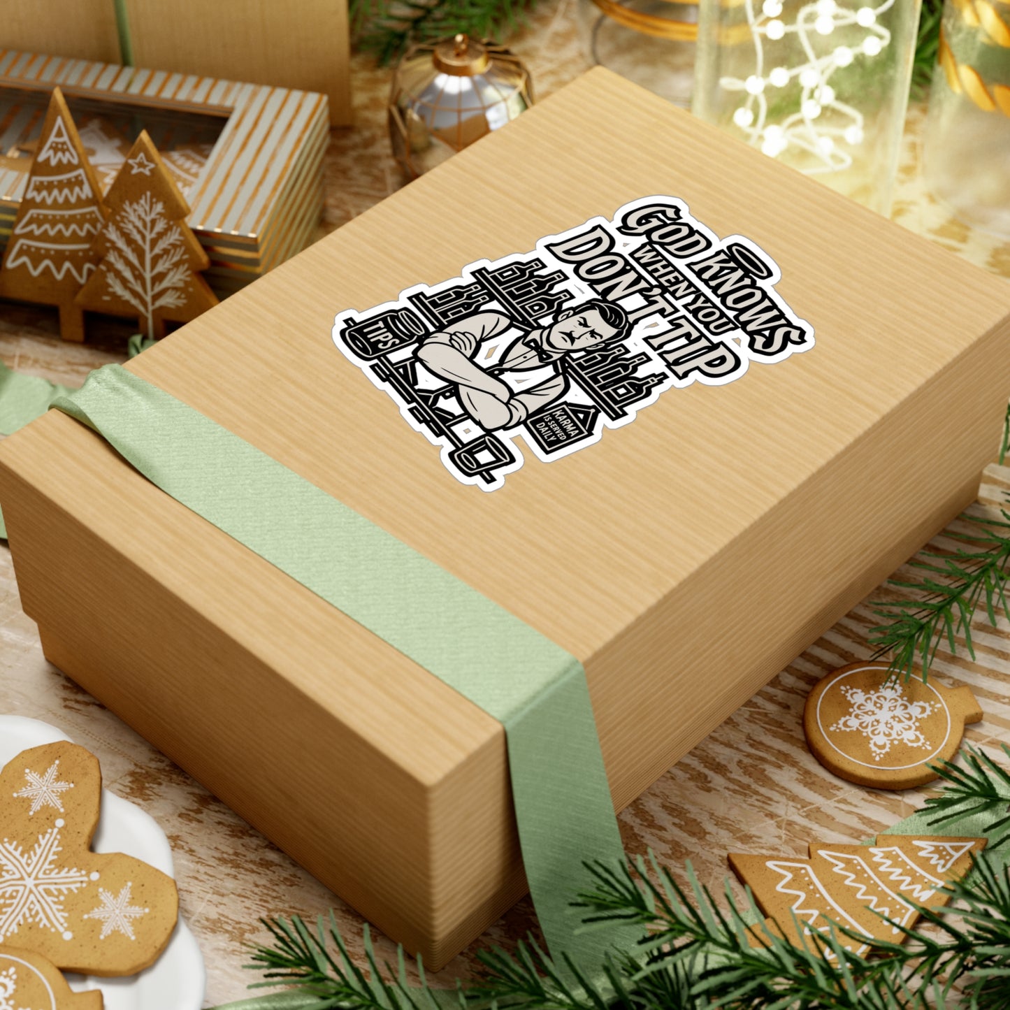 God Knows When You Don't Tip – Bartender Sticker for Laptop or Water Bottle | Funny Service Industry Decal Gift