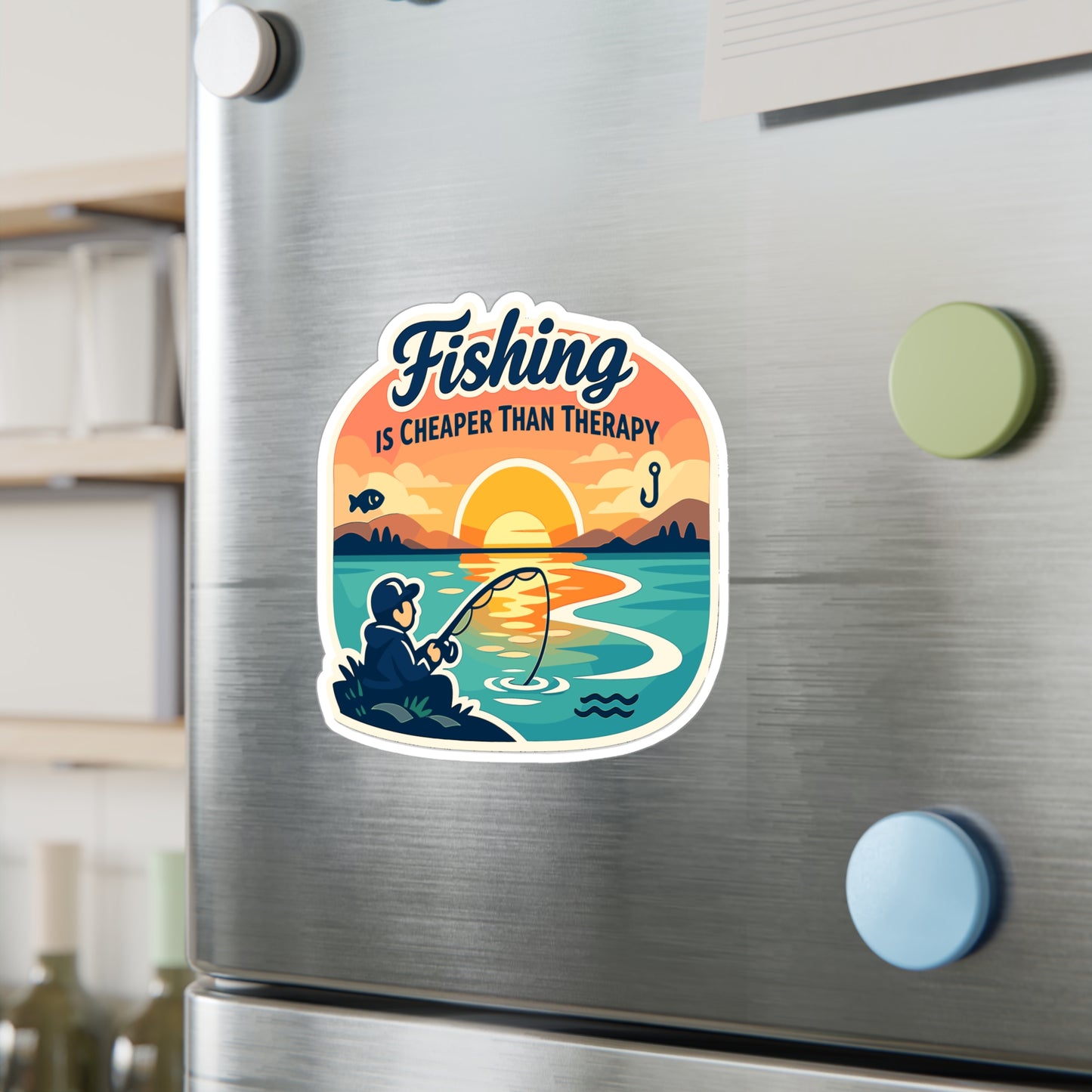 Fishing Sticker “Fishing is Cheaper Than Therapy” Funny Angling Decals Waterproof Vinyl for Laptop, Water Bottle, Lake Boating