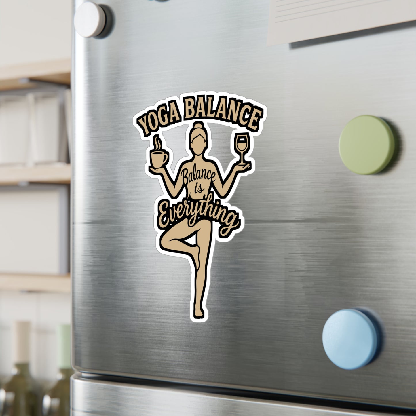 Yoga Balance – Coffee & Wine Sticker for Laptop, Water Bottle & Mindfulness Gifts