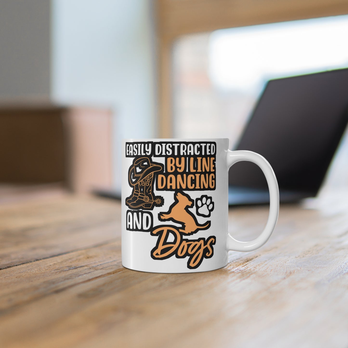 Easily Distracted By Line Dancing and Dogs - Line dance Mug for Coffee 11oz. Line dance Cup, White ceramic, Dancer Mug - Line dance Gift