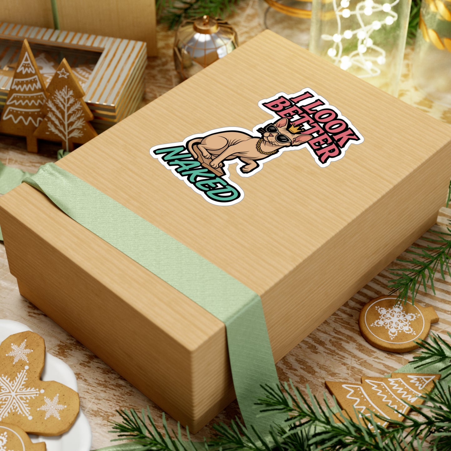 I Look Better Naked – Sphynx Cat Sticker | Funny Vinyl Decal for Car, Laptop, Water Bottle | Bald Cat Gift