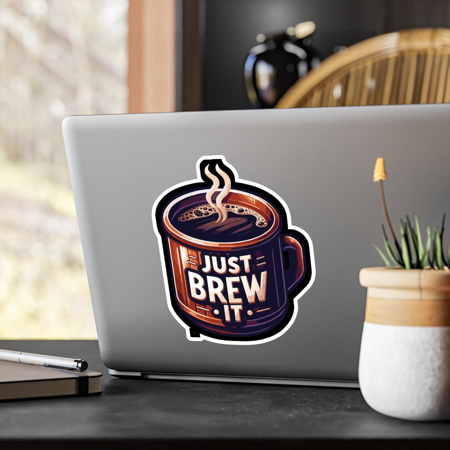 Just Brew It - Coffee Sticker for Car Laptop Sticker. Water Bottle Sticker, Vinyl Brew Decal, Caffeine Sticker - Coffee Gift