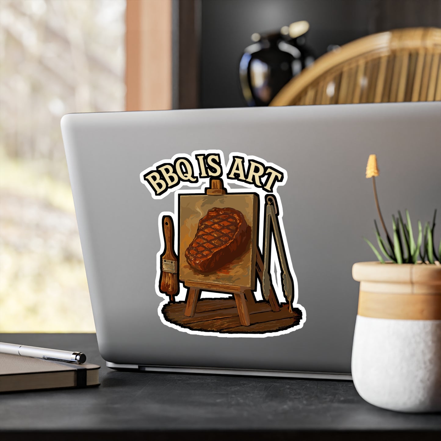 BBQ Sticker – "Bbq Is Art" Vinyl Decals for Grill, Steak & Easel Fans, Waterproof for Laptop or Water Bottle