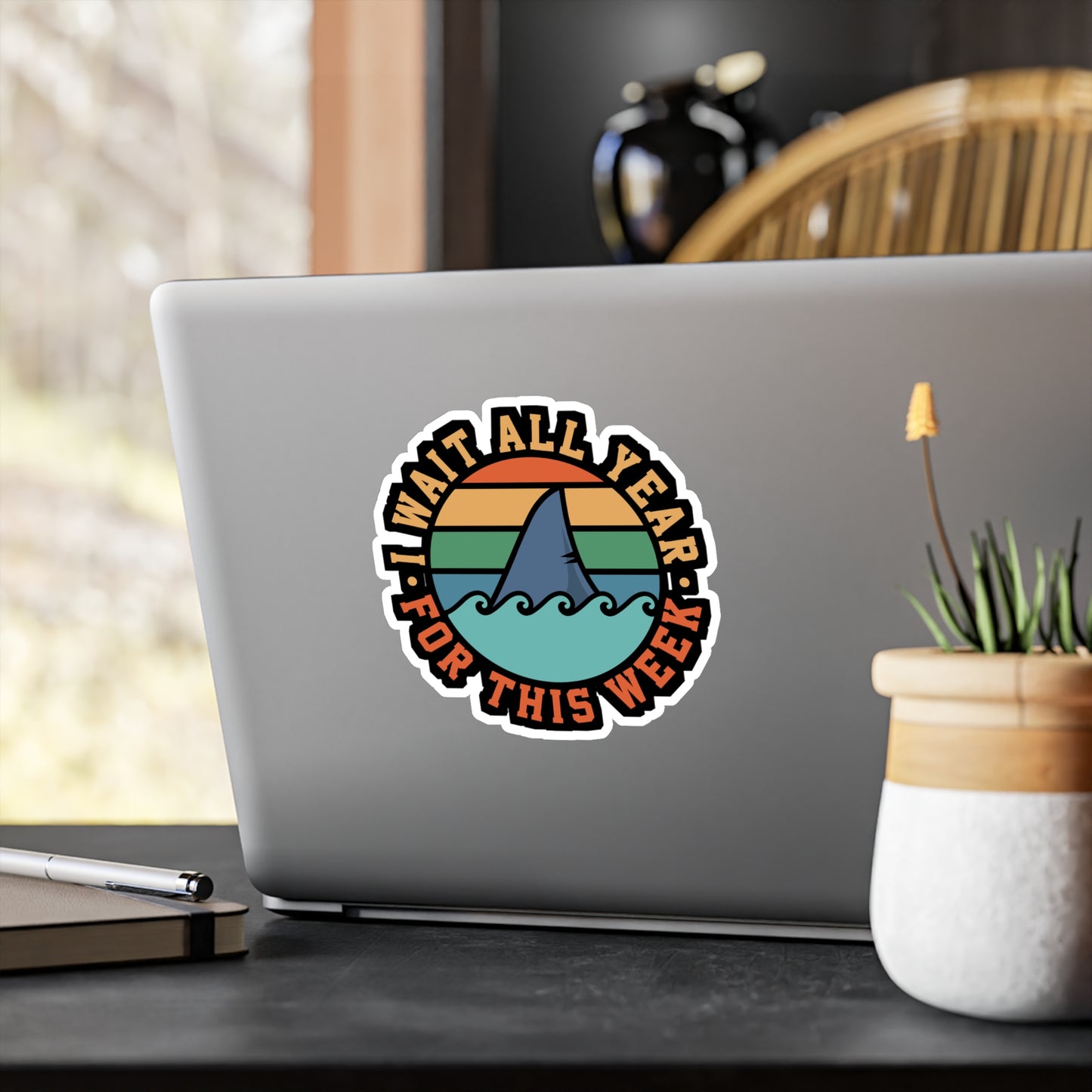 I Wait All Year For This Week - Sharks Sticker for Laptop Sticker. Water Bottle Sticker, Vinyl Sea Decal - Sharks Gift