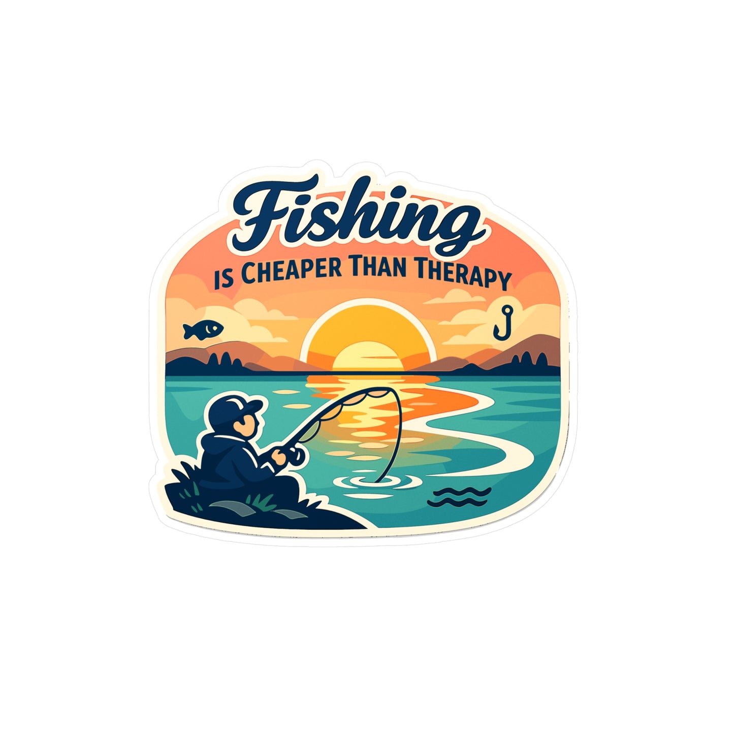 Fishing Sticker “Fishing is Cheaper Than Therapy” Funny Angling Decals Waterproof Vinyl for Laptop, Water Bottle, Lake Boating
