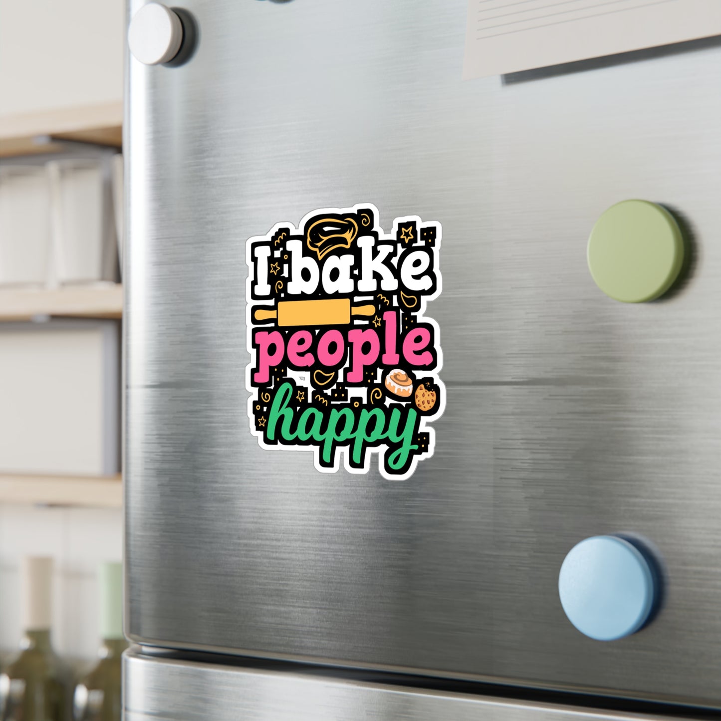 I Bake People Happy - Baking Sticker for Laptop Sticker. Water Bottle Sticker, Vinyl Cake-decorator Decal - Baking Gift