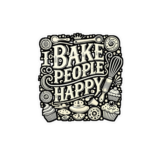 I Bake People Happy – Funny Baking Sticker for Laptop or Water Bottle | Cat Lover Gift, Pastry Chef Decal
