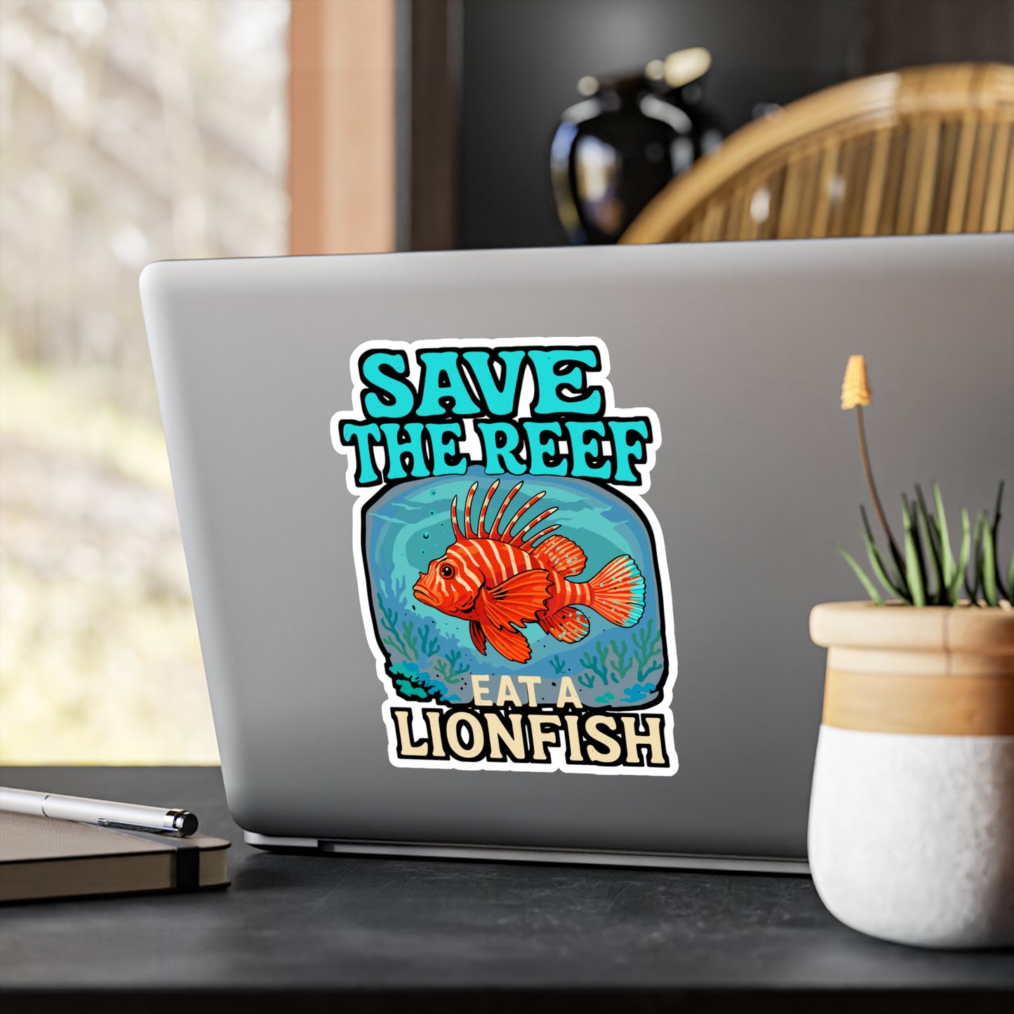 Save The Reef Eat A Lionfish – Vinyl Sticker for Laptop or Water Bottle | Ocean Conservation, Scuba Diving & Marine Life Gift