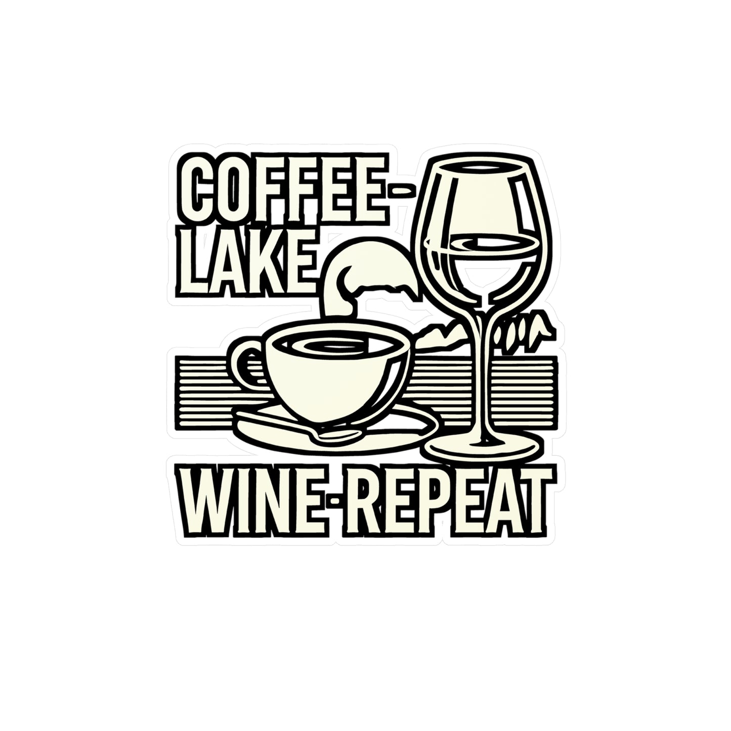 Coffee Lake Wine Repeat – Camping Sticker for Laptop or Water Bottle | Vinyl Decal & Funny Outdoor Gift