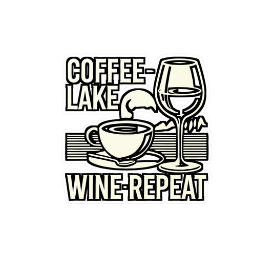 Coffee Lake Wine Repeat – Camping Sticker for Laptop or Water Bottle | Vinyl Decal & Funny Outdoor Gift
