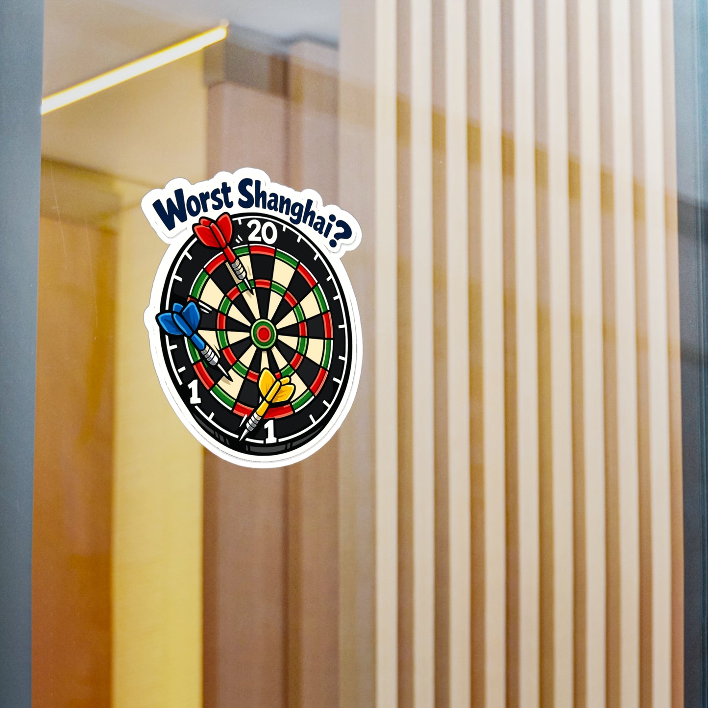 Dart Sticker "Worst Shanghai?" Funny Dartboard Drinking Team Arrow Design Vinyl Waterproof Decals for Laptop Water Bottle