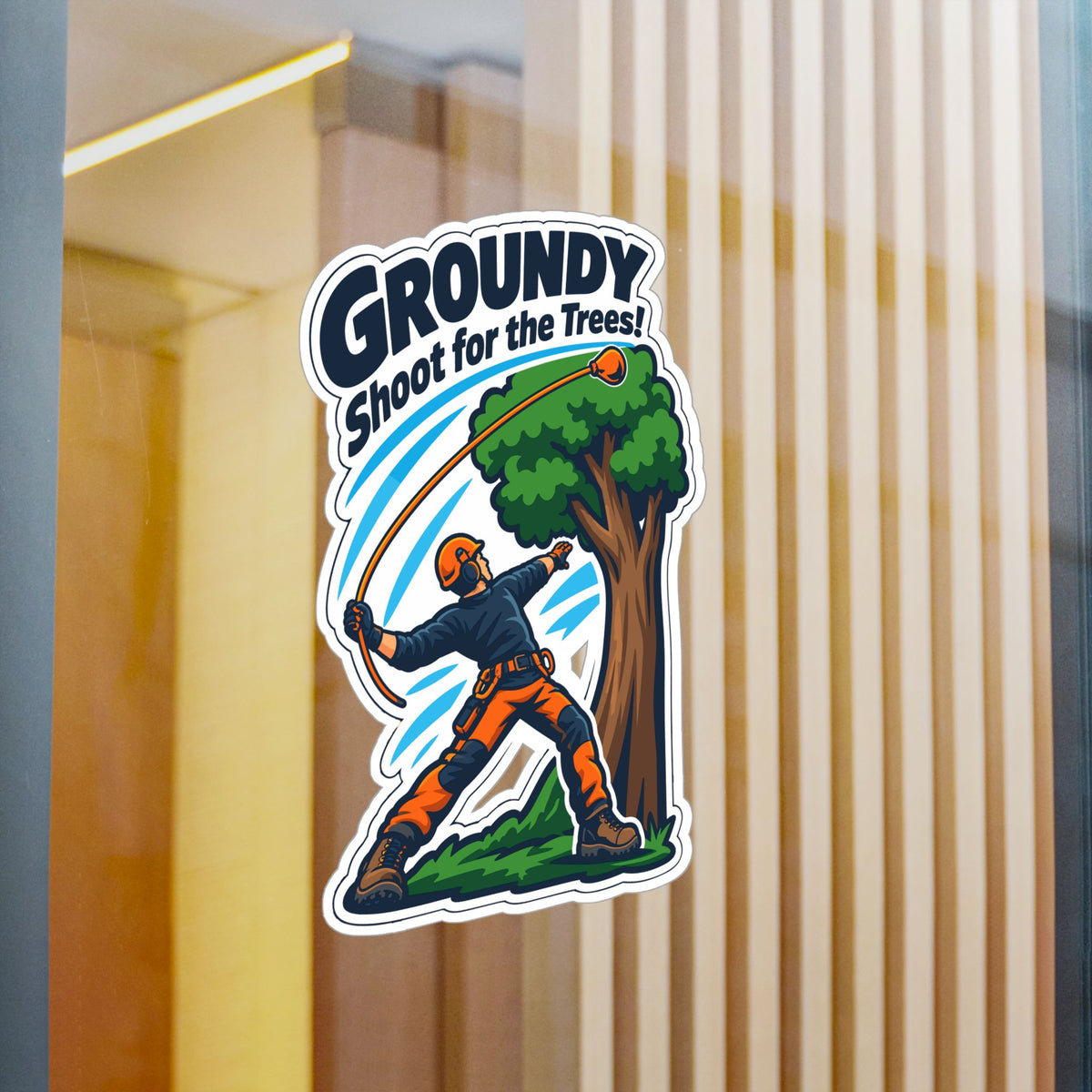 Tree Sticker – Groundy Shoot for the Trees! Funny Tree Worker and Branch Manager Decals for Laptop or Water Bottle