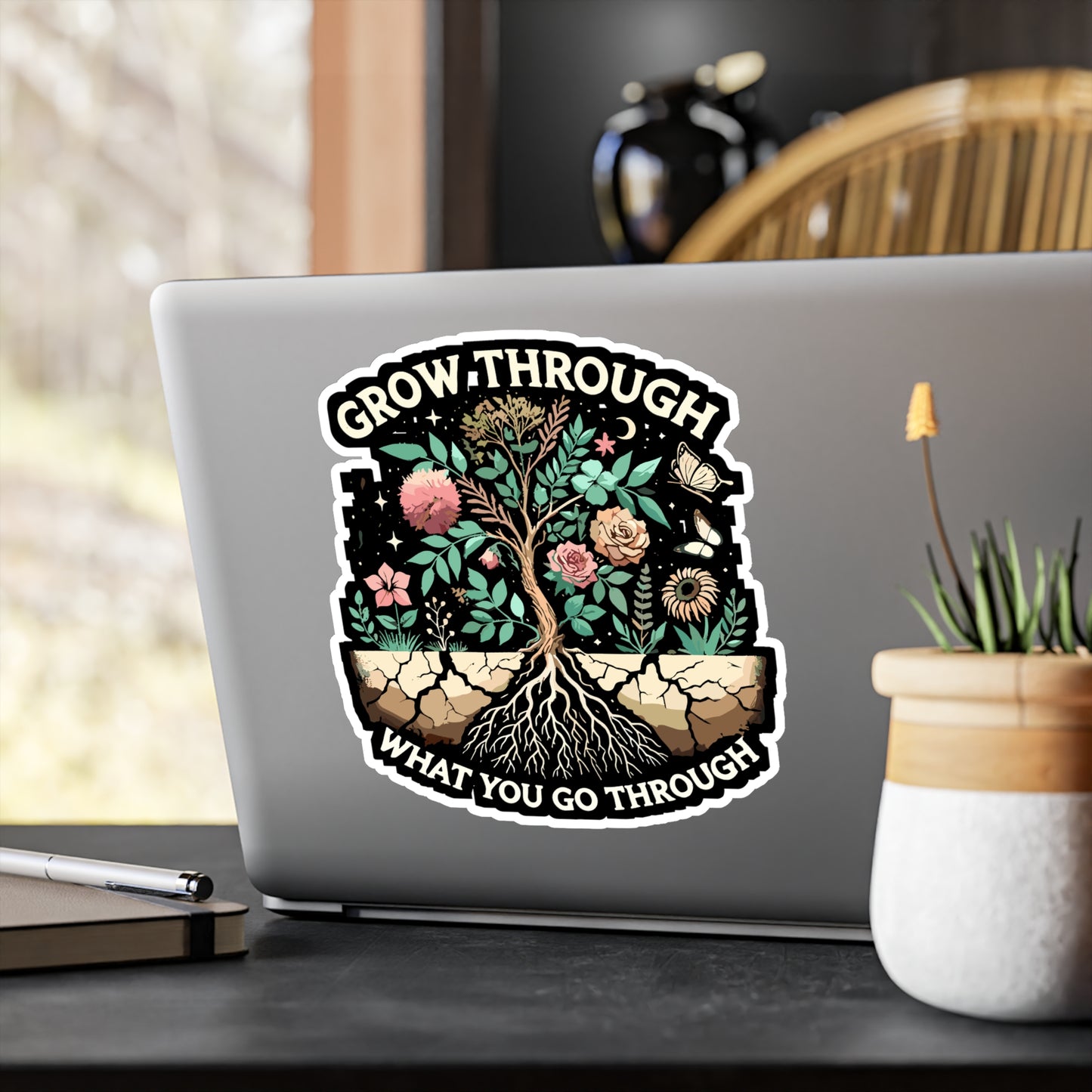Grow Through What You Go Through - Empowerment Sticker for Laptop Sticker. Water Bottle Sticker, Vinyl Growth Decal - Empowerment Gift