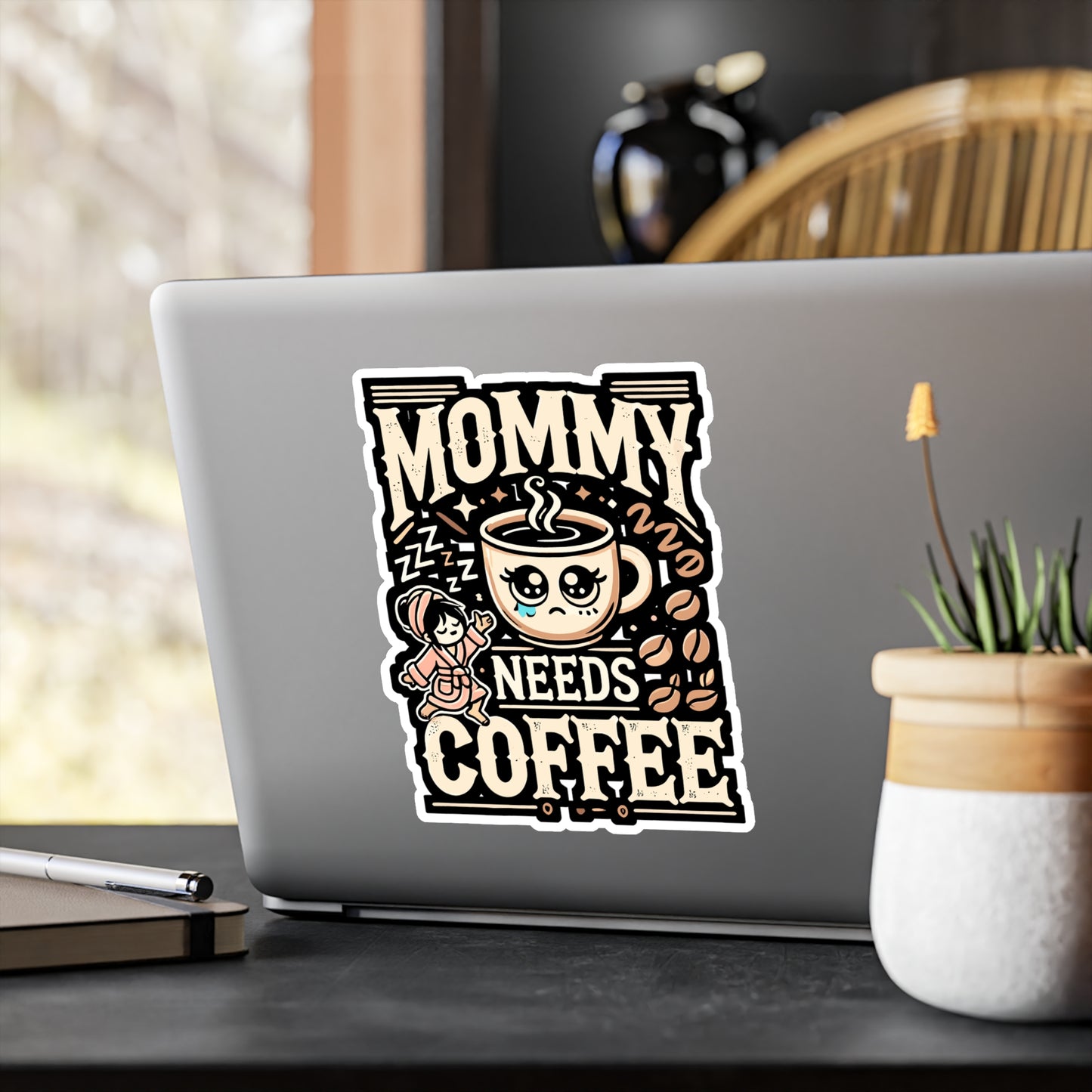 Mommy Needs Coffee - Coffee Sticker for Car Window Laptop Sticker. Water Bottle Sticker, Vinyl Barista Decal, Clover Sticker - Coffee Gift