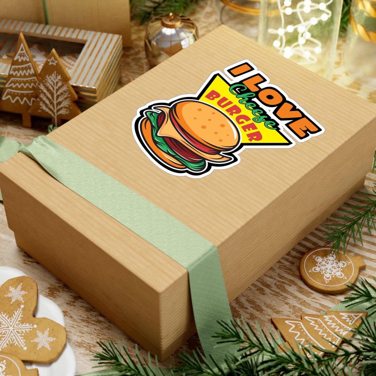 I Love Cheese Burger - Fastfood Sticker for Laptop Sticker. Water Bottle Sticker, Vinyl Fast food Decal - Fastfood Gift