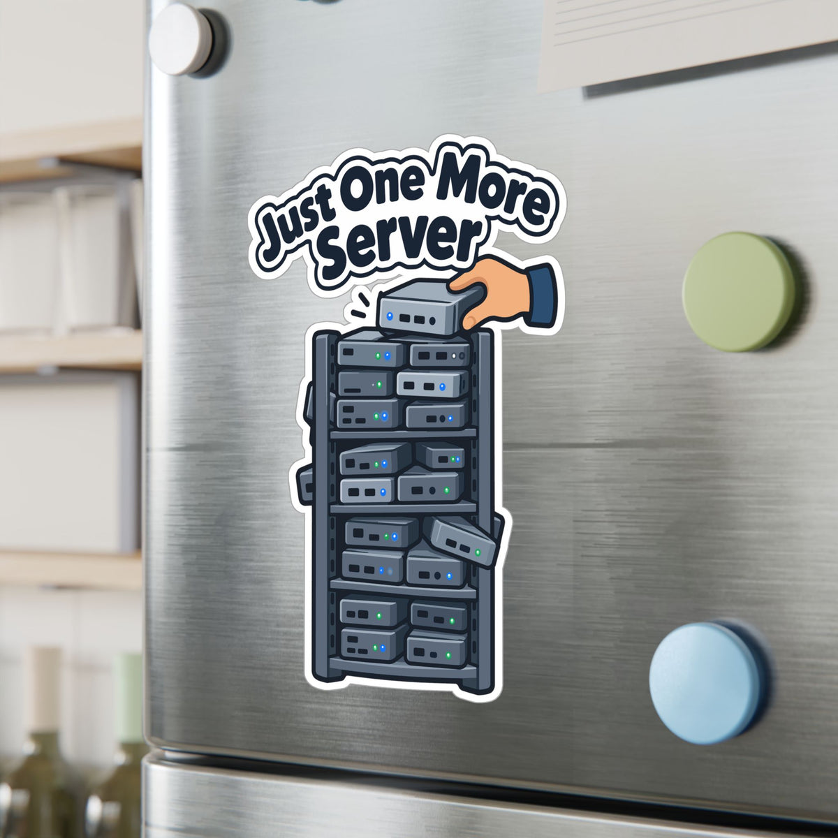 Server Sticker with Just One More Server Design – Decals for Rack Cabinets and Mini PCs