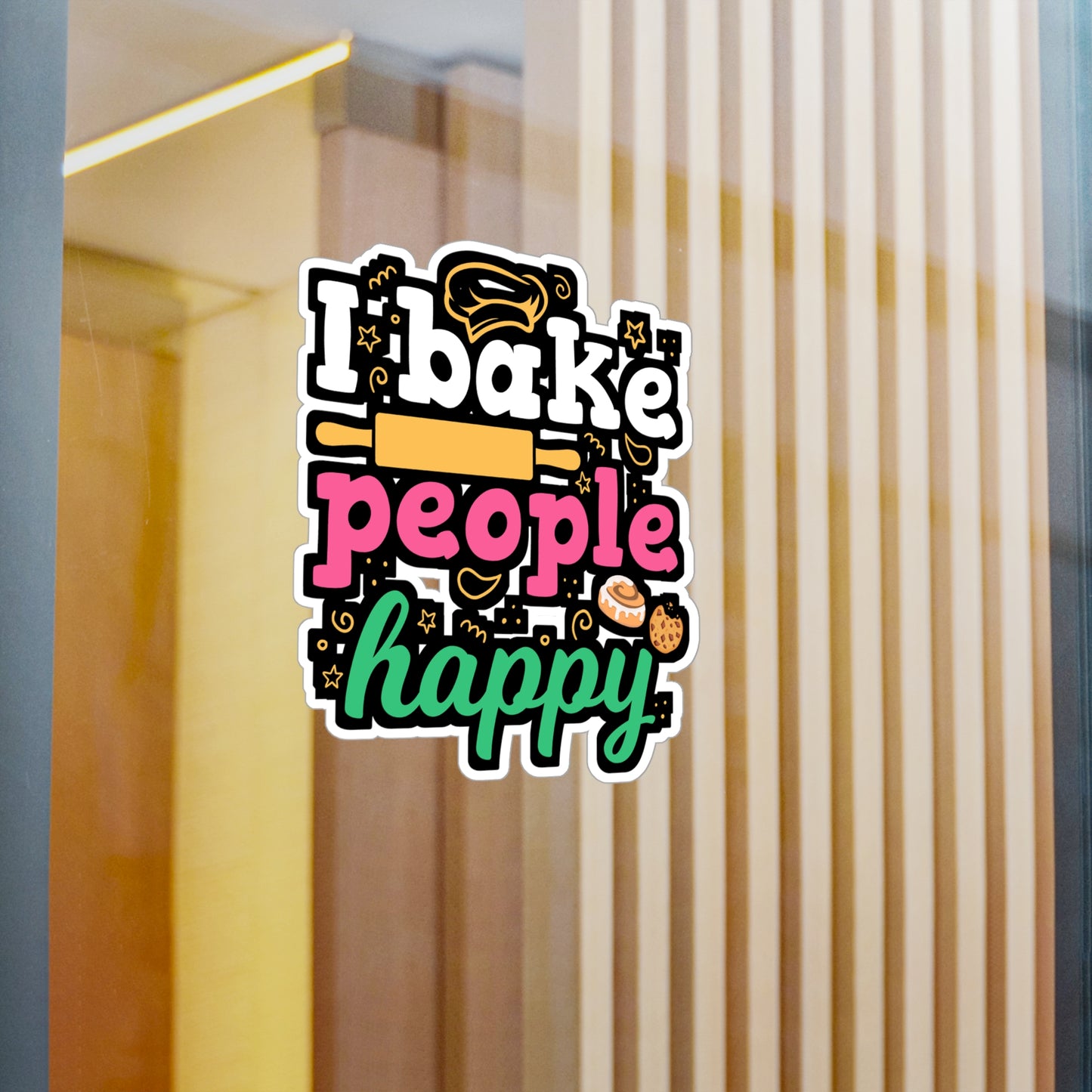 I Bake People Happy - Baking Sticker for Laptop Sticker. Water Bottle Sticker, Vinyl Cake-decorator Decal - Baking Gift