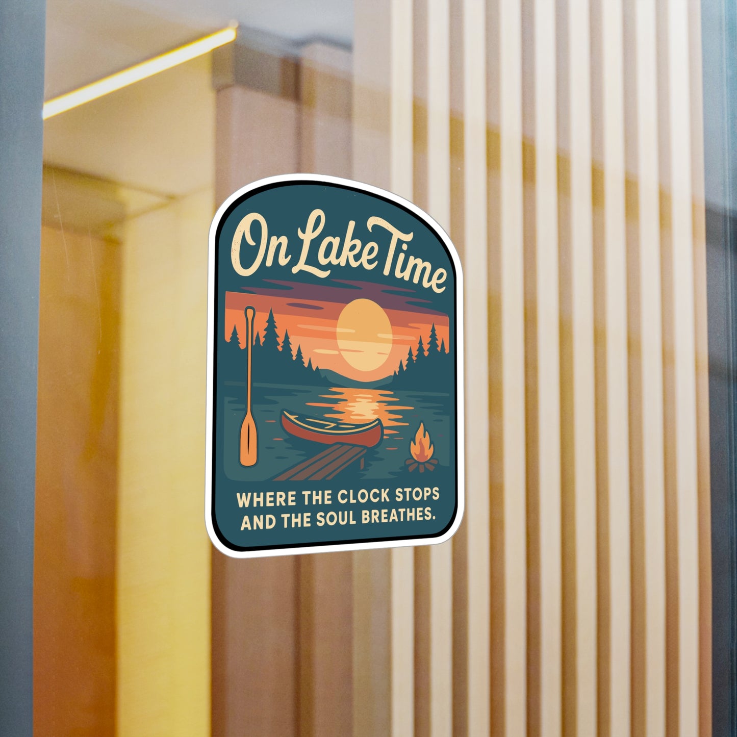 On Lake Time - laketime Sticker for Water Bottle, Laptop, Cooler - Gift for Lake Lovers, Boating Enthusiasts, Vacation Accessory