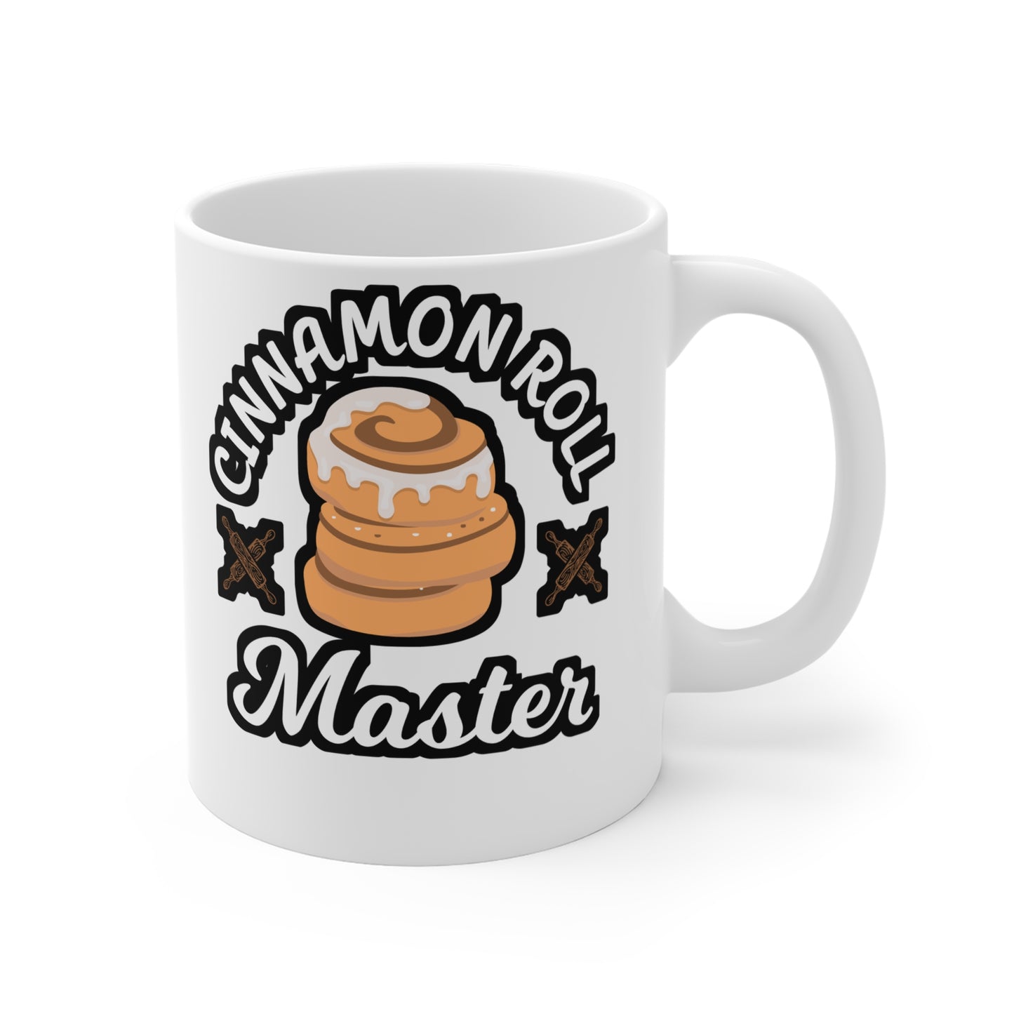 Cinnamon Roll Master - Baking Mug for Coffee 11oz. Baking Cup, White ceramic, Cake-decorator Mug, Baker Tea Cup - Baking Gift