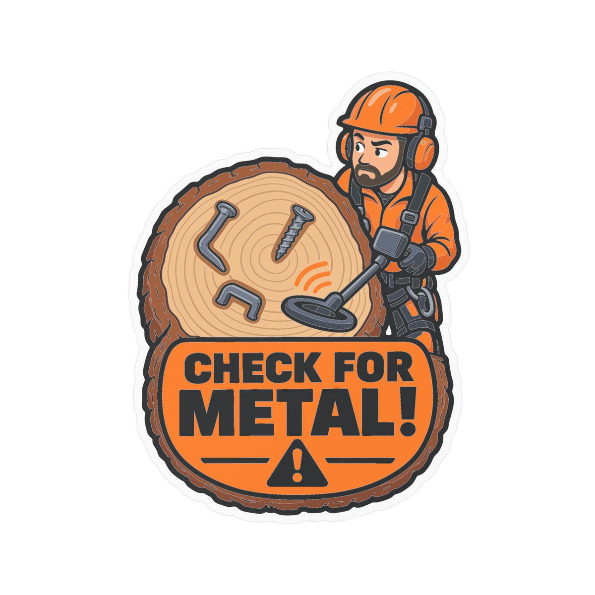Tree Sticker "Check for Metal!" – Funny Tree Worker and Branch Manager Decals for Laptop or Water Bottle