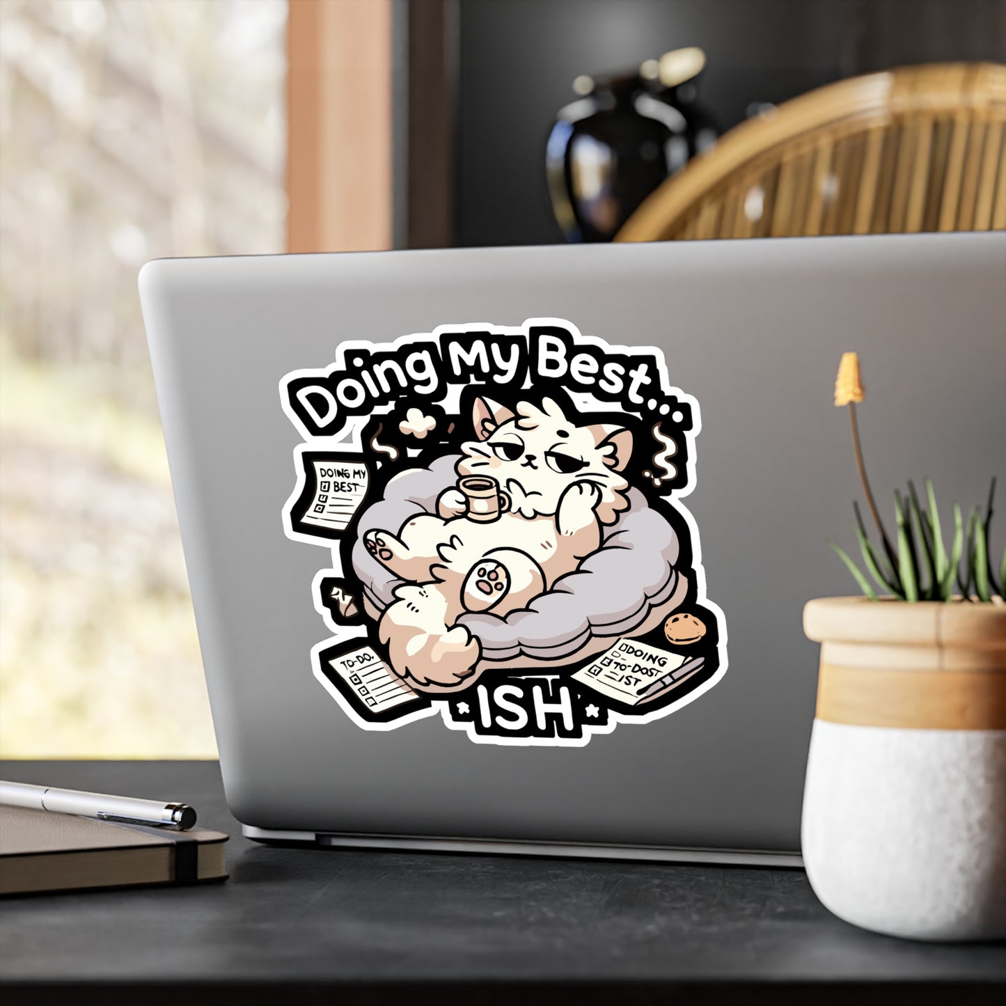 Doing My Best... Ish - Lazy cat Sticker for Laptop Sticker. Water Bottle Sticker, Vinyl Procrastination Decal - Lazy cat Gift