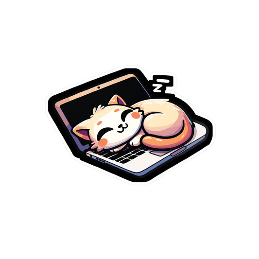 Cat sleeping at Laptop - Cat Sticker for Car Window Laptop Sticker. Water Bottle Sticker, Vinyl Kittens Decal, Cats Sticker - Cat Gift