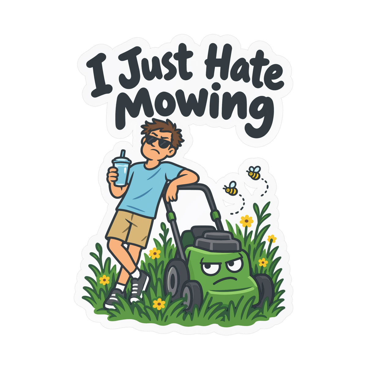 Plants Sticker I Just Hate Mowing - Funny Dandelion Decals for Laptop or Water Bottle, Friendship Gift for Nature Lovers