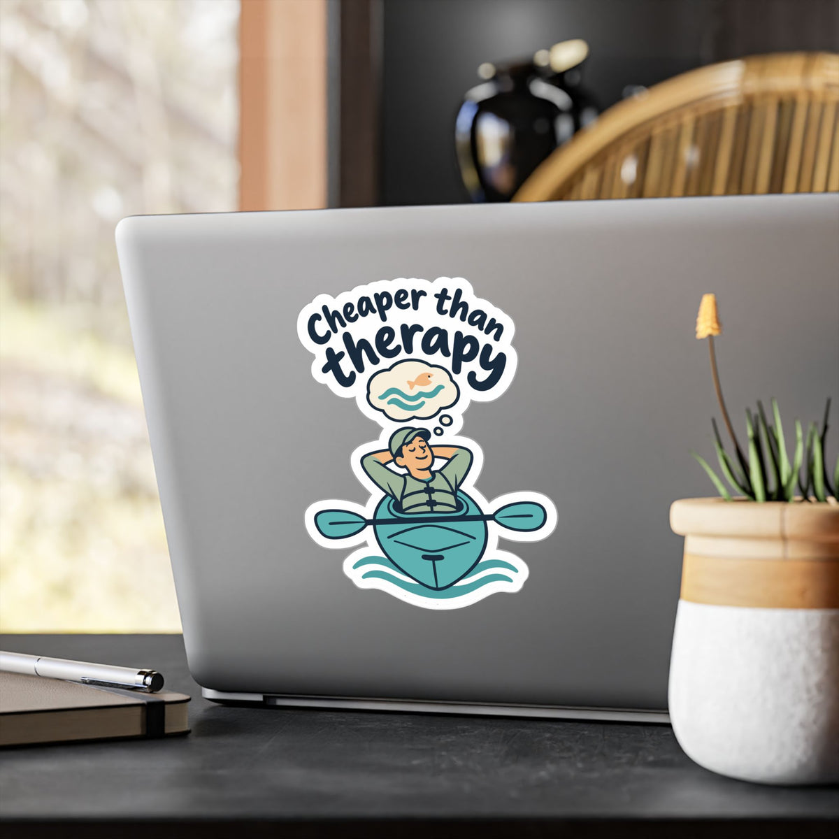 Kayak Sticker Cheaper than Therapy - Funny Kayaking and Rowing Decals for Laptops and Water Bottles, Kayaker Gift