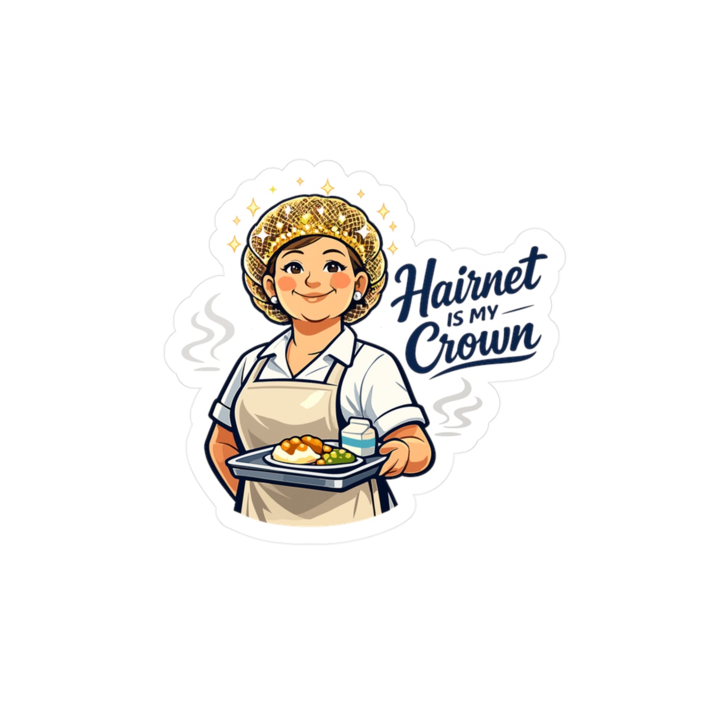 Lunch Lady Sticker Hairnet Is My Crown Funny Lunch Canteen School Waterproof Vinyl Decals for Laptop Water Bottle