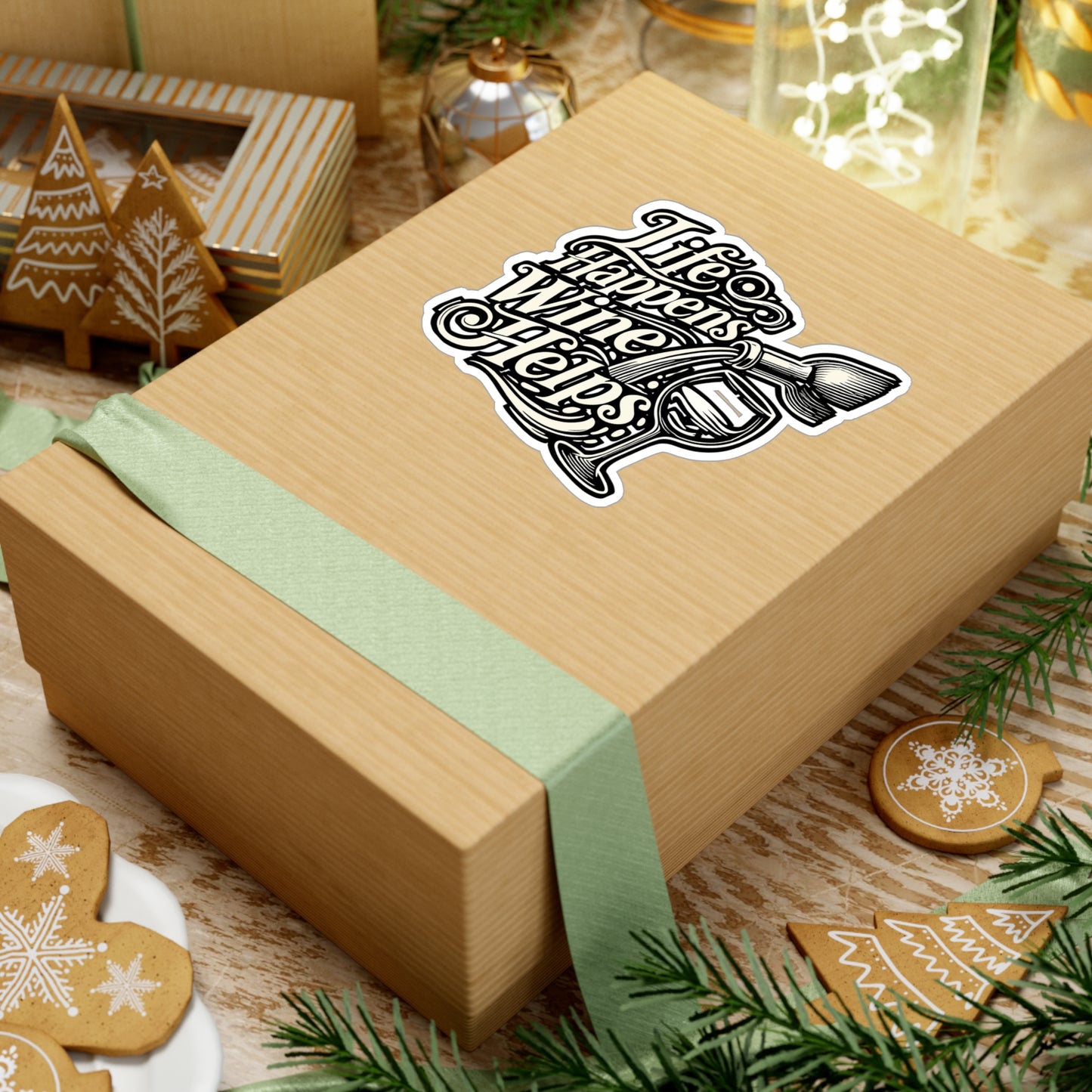 Life Happens Wine Helps – Funny Wine Sticker for Laptop, Water Bottle, or Tumbler | Vinyl Decal Gift for Wine Lovers, Women & Wine Night Fans