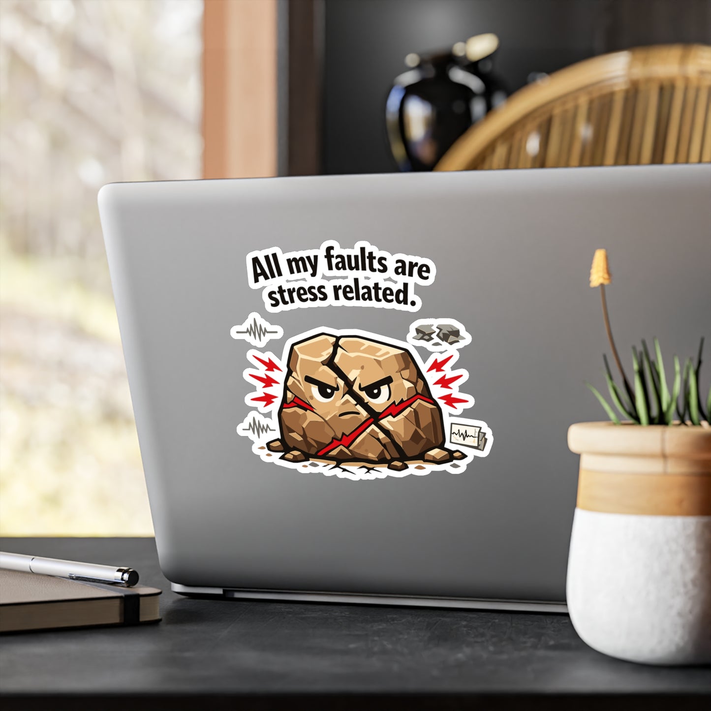 Geologie Sticker All my faults are stress related Funny Geology Rocks Minerals Tectonics Vinyl Waterproof decals for Laptop Water Bottle