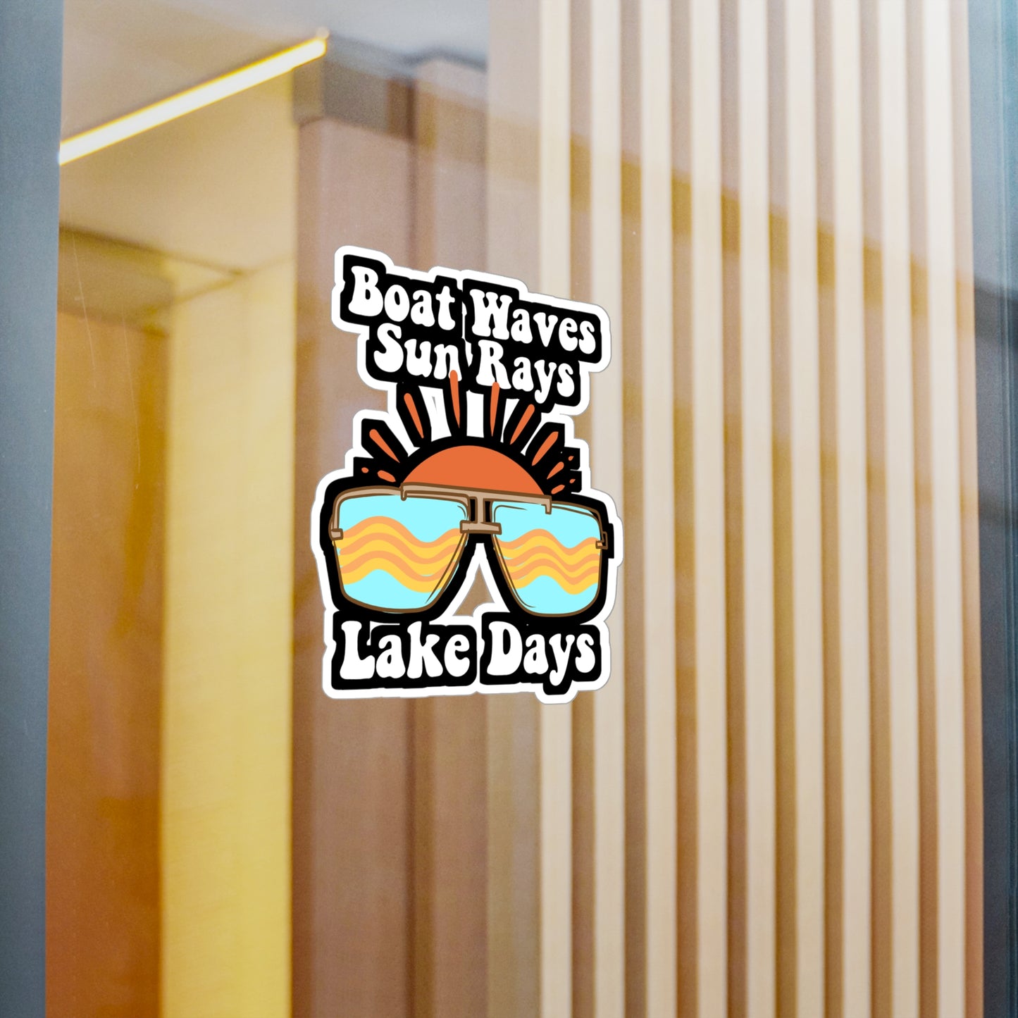 Boat Waves Sun Rays Lake Days - Boating Sticker for Laptop Sticker. Water Bottle Sticker, Vinyl Summer Decal - Boating Gift