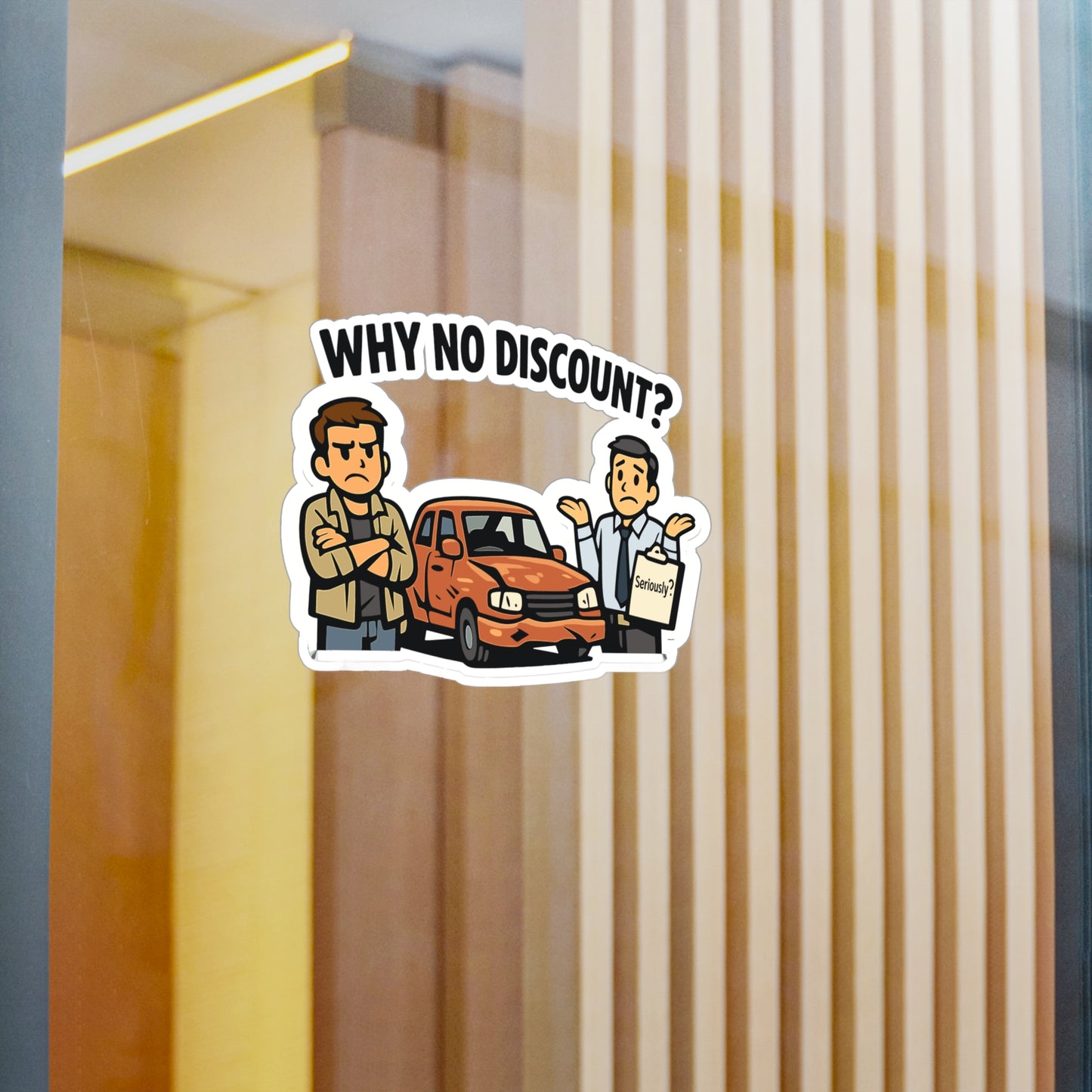 Insurance Agent Sticker "Why No Discount?" Funny Insurance Agent Decals, Waterproof Vinyl for Laptop Water Bottle, Policy Premium Liability Humor
