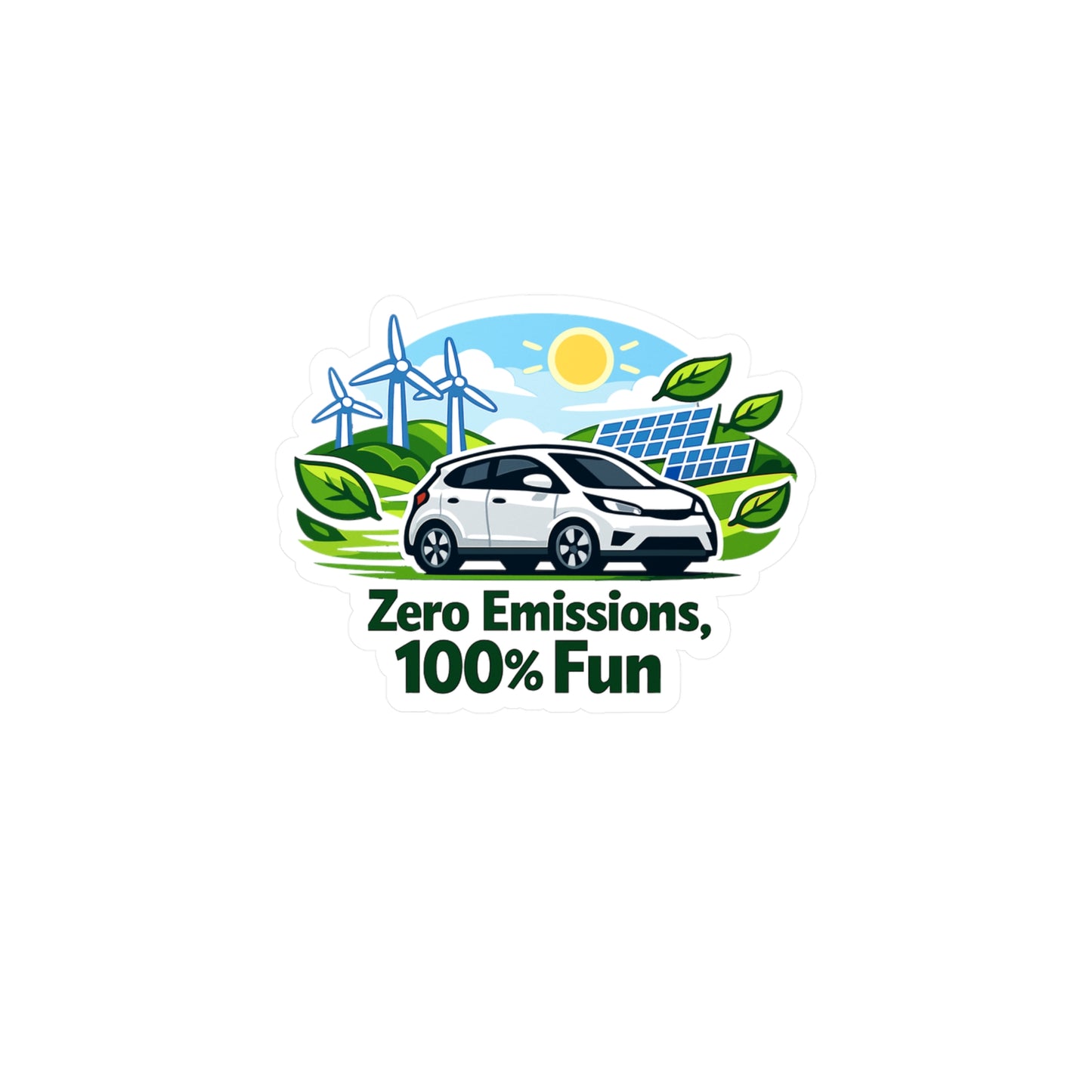 Electric Car Sticker - Zero Emissions, 100% Fun Vinyl Decals, Waterproof Rechargeable Battery Electric Vehicle Design for Laptop, Water Bottle