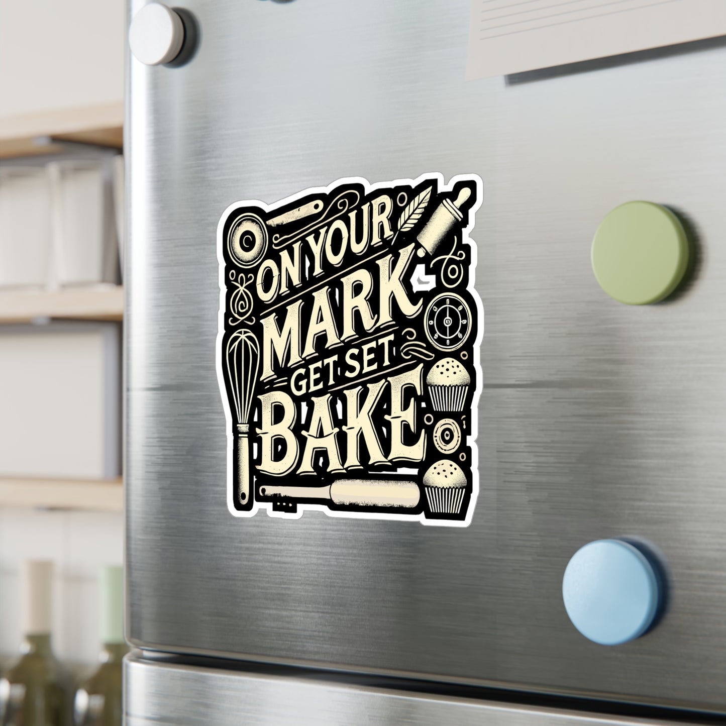 On Your Mark Get Set Bake - Baker Sticker for Car Window Laptop Sticker. Water Bottle Sticker, Vinyl Cake Decal, Baking Sticker - Baker Gift