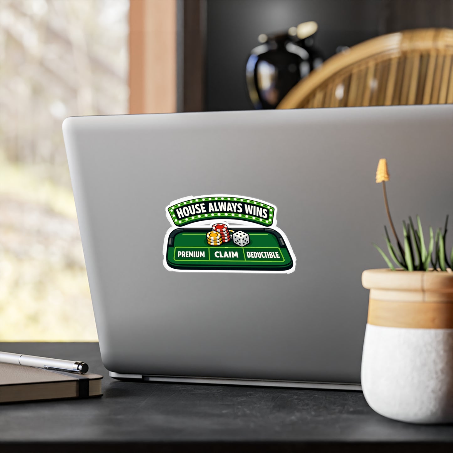 Insurance Agent Sticker House Always Wins Vinyl Waterproof decals for Laptop Water Bottle Policy Premium Liability