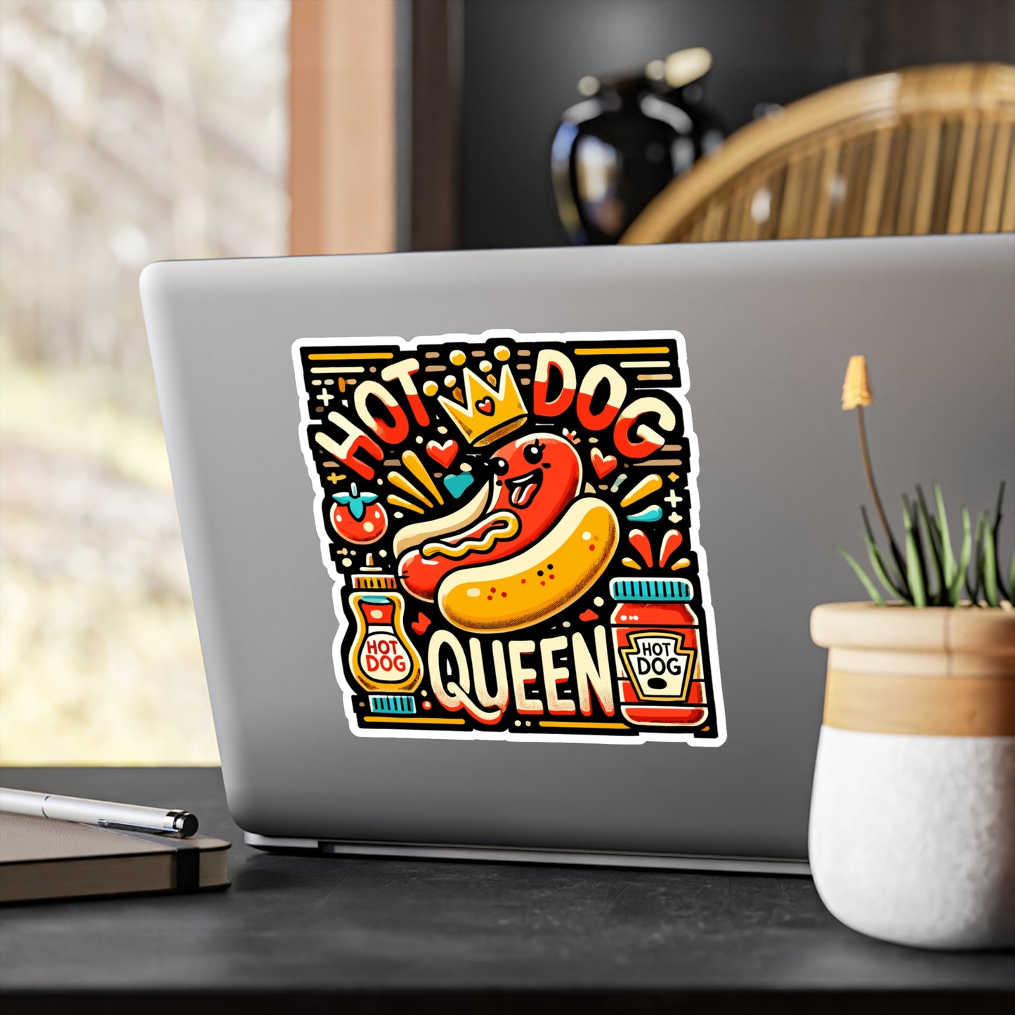 Hot Dog Queen - Hot dog Sticker for Laptop Sticker. Water Bottle Sticker, Vinyl Foodie Decal - Hot dog Gift