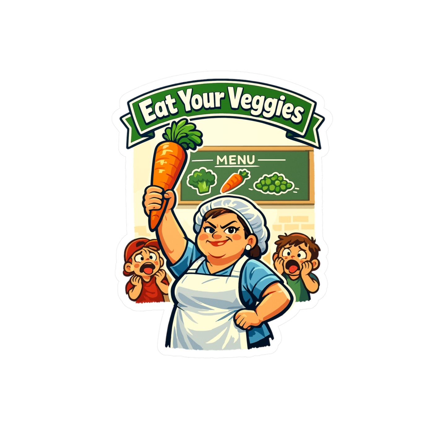 Lunch Lady Sticker Eat Your Veggies Funny School Canteen Vinyl Waterproof decals for Laptop Water Bottle