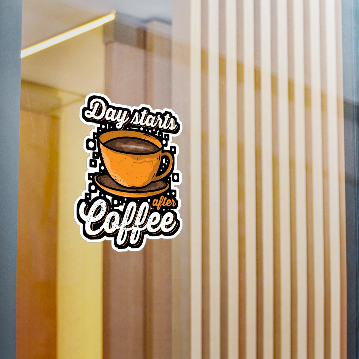 Day starts after Coffee - Coffee Sticker for Laptop Sticker. Water Bottle Sticker, Vinyl Cappuccino Decal - Coffee Gift