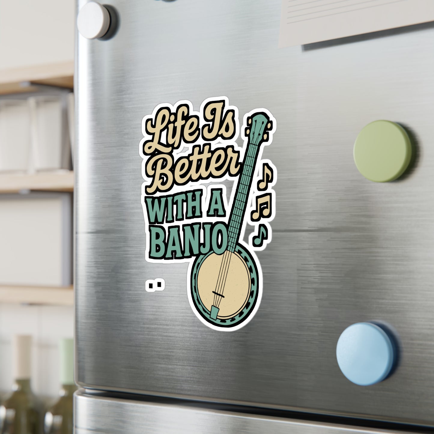 Banjo Sticker – Life Is Better With A Banjo Design Decals, Waterproof Vinyl for Laptop, Water Bottle, Jazz-Music, Ukulele, Ragtime Fans