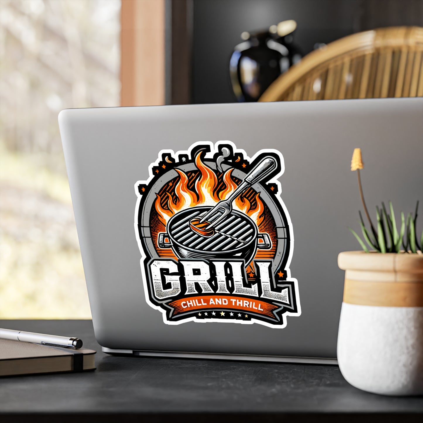 Grill Chill and Thrill - Grill Sticker for Car Window Laptop Sticker. Water Bottle Sticker, Vinyl Barbecue Decal, BBQ Sticker - Grill Gift