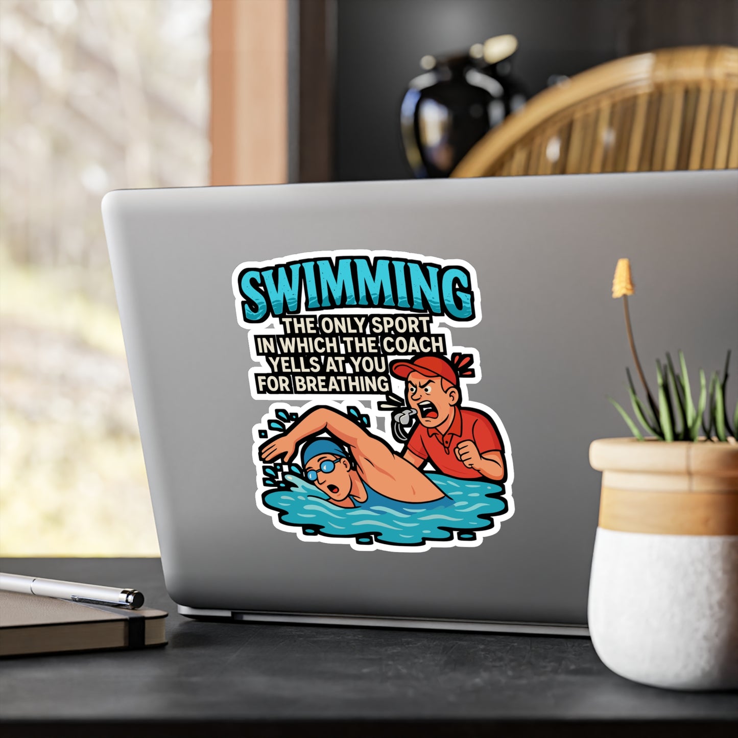 Swimming – The Only Sport Where the Coach Yells for Breathing | Vinyl Sticker for Laptop or Water Bottle | Funny Swimmer Gift, Swim Team Accessory