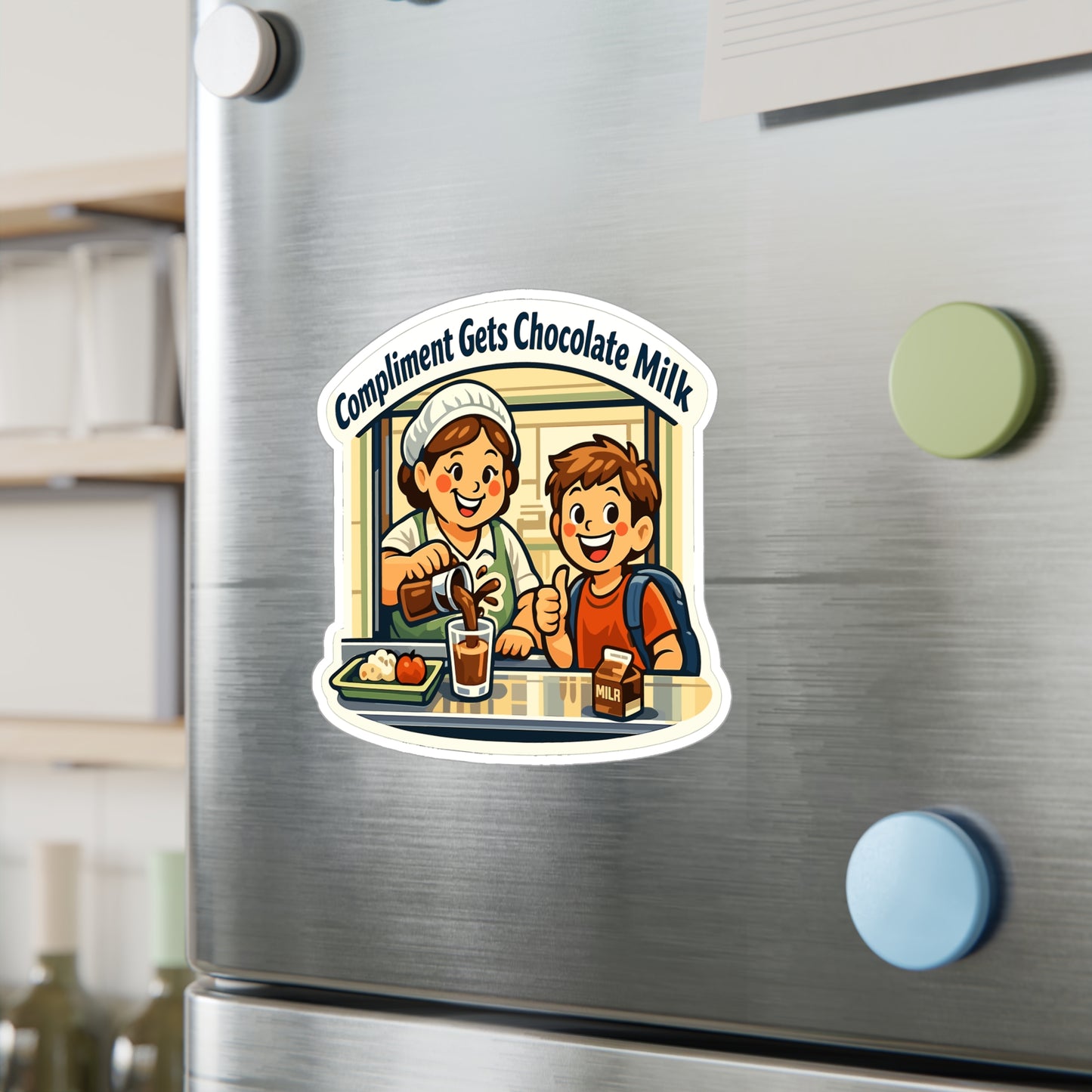 Lunch Lady Sticker Compliment Gets Chocolate Milk Funny Design Vinyl Waterproof Decals for Laptop Water Bottle School Canteen Humor