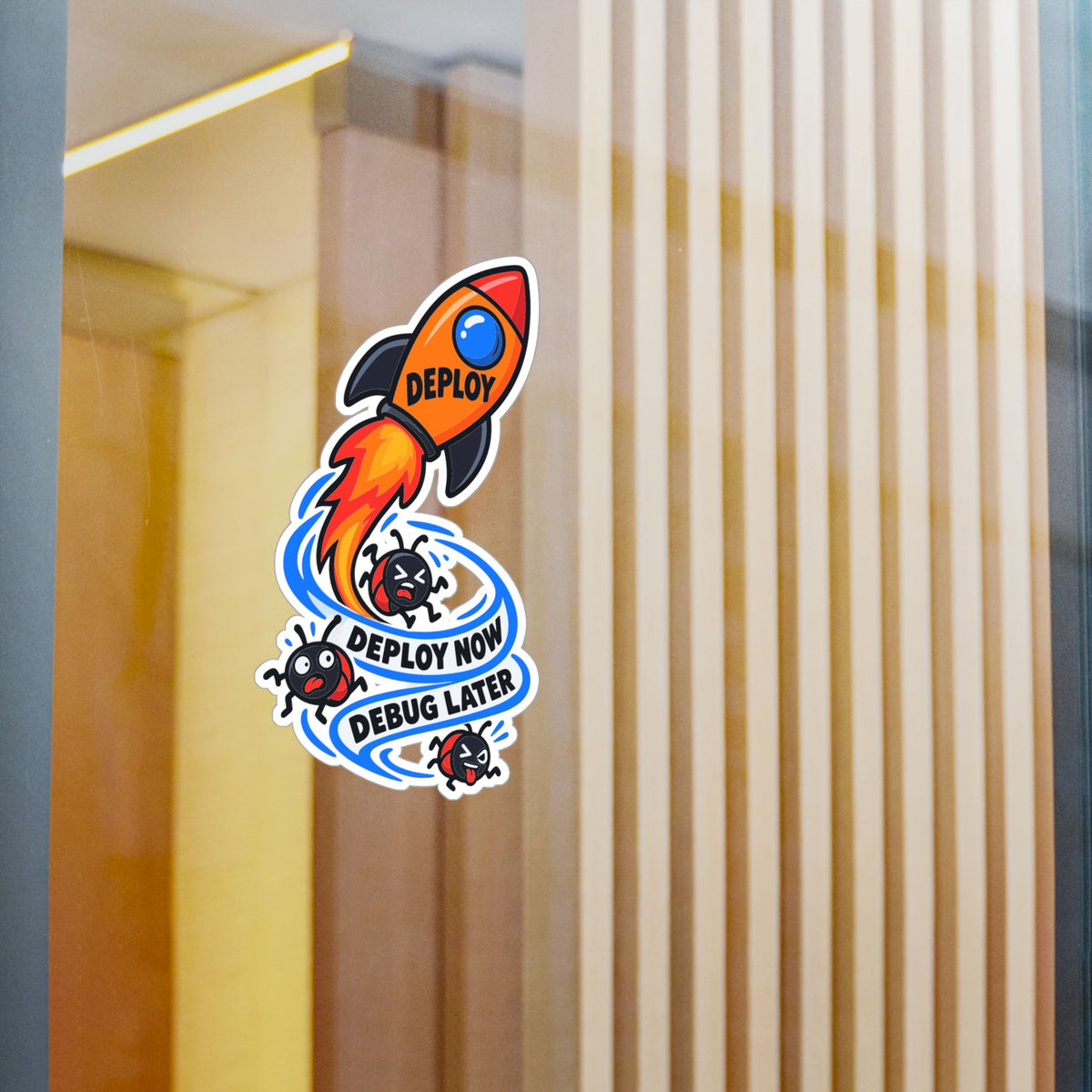 Tech Sticker - Deploy Now Debug Later, Reboot Button and Bandage Design Decals for Laptop or Water Bottle