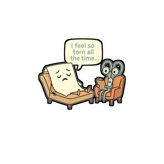 Paper Sticker - "I Feel So Torn All The Time" Decals for Laptop & Water Bottle, Vinyl Psychologist Therapy Gift, Scissors Humor Paper Lover