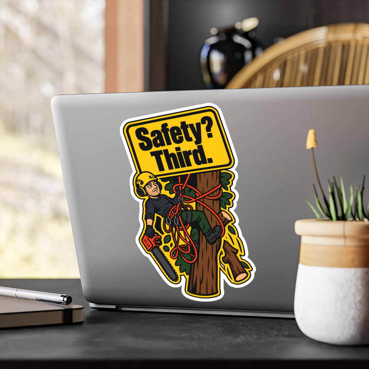 Tree Sticker - Safety Third Funny Tree Worker and Branch Manager Design, Decals for Laptop or Water Bottle