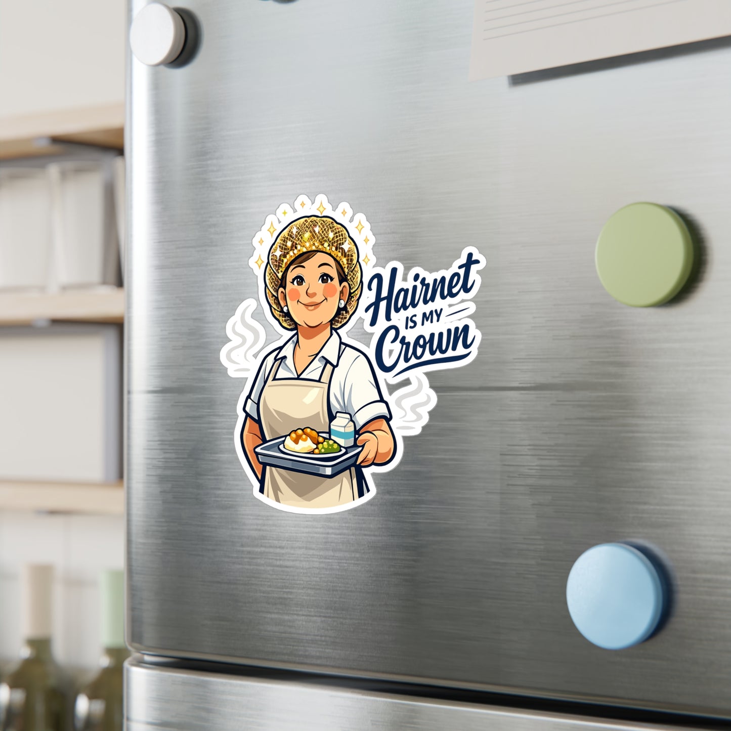 Lunch Lady Sticker Hairnet Is My Crown Funny Lunch Canteen School Waterproof Vinyl Decals for Laptop Water Bottle