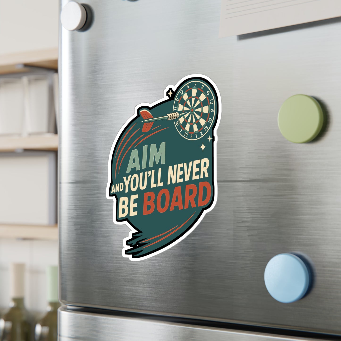 Dart Sticker – "Aim High And Youll Never Be Board" Vinyl Decals for Laptop, Water Bottle, Target Game Accuracy Precision Decor, Waterproof